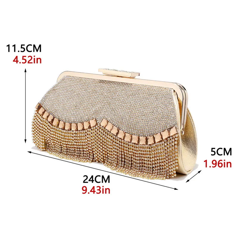 Women Banquet Handbags New Diamond-Studded Tassel Evening Bags Femme Wedding Purse Dress Beaded Party Clutch