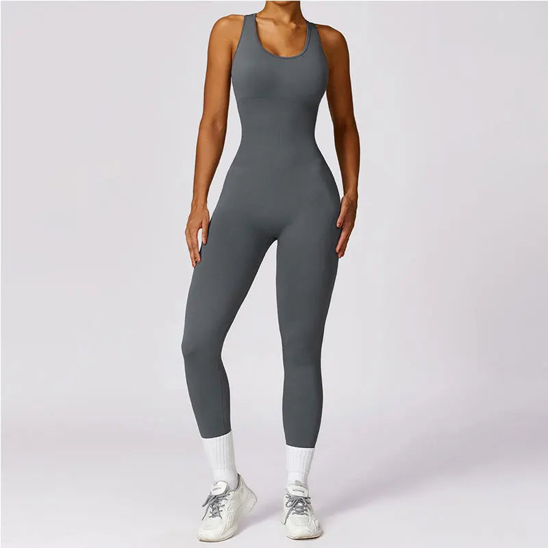 New Yoga Set Seamless Women's Jumpsuits One-Piece Gym Push Up Workout Clothes Fitness Bodysuit Sportswear Tracksuit Short Sleeve volcanic ash CHINA