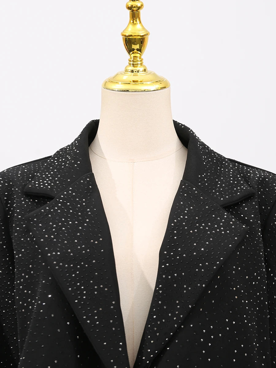 TWOTWINSTYLE Solid Spliced Stick Drill Elegant Jackets for Women Lapel Long Sleeves Patchwork Single Breasted Jacket Female New