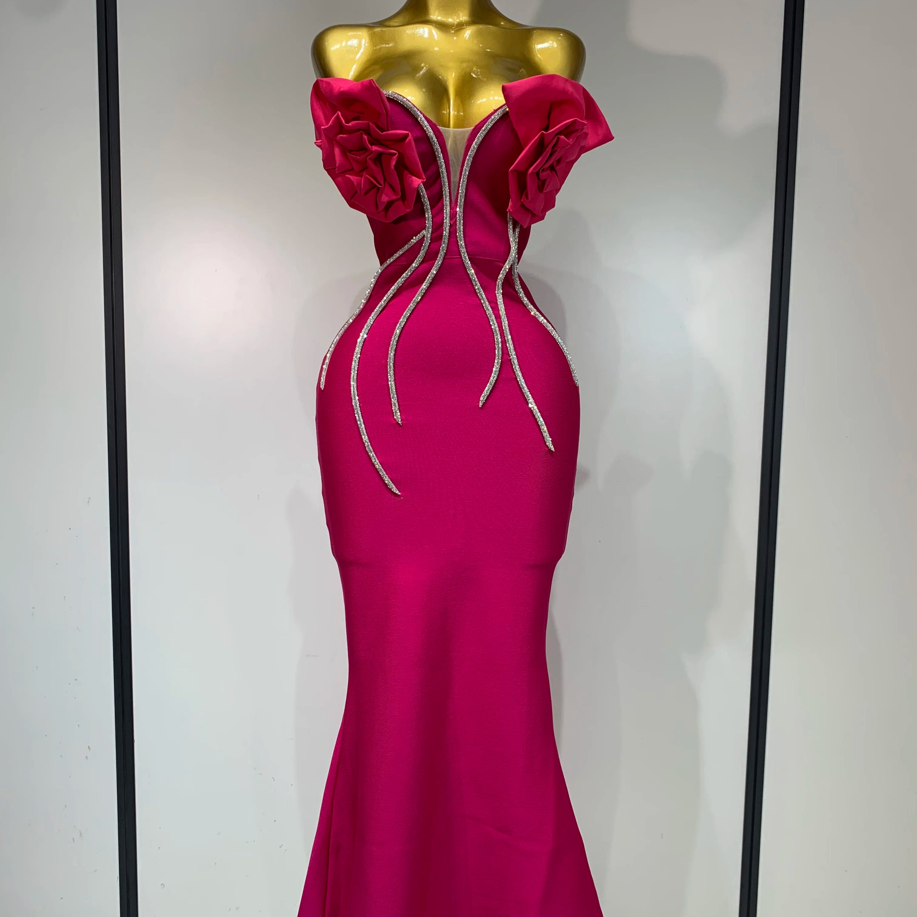 Luxury Birthday Party Dresses Women Elegant Bandage Bodycon Dress Strapless Appliques Sparkly Diamond Evening Club Outfit