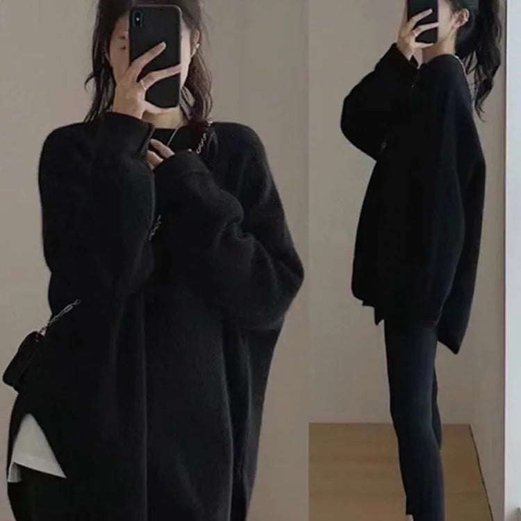 Fashion Knit Pullover for Women Sweet O-neck Fluffy Sweater Female Spring Autumn Soft Elegant Long Sleeve Ladies Knitwear