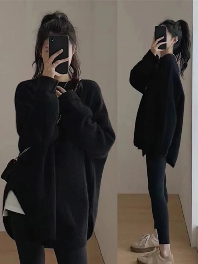 Fashion Knit Pullover for Women Sweet O-neck Fluffy Sweater Female Spring Autumn Soft Elegant Long Sleeve Ladies Knitwear