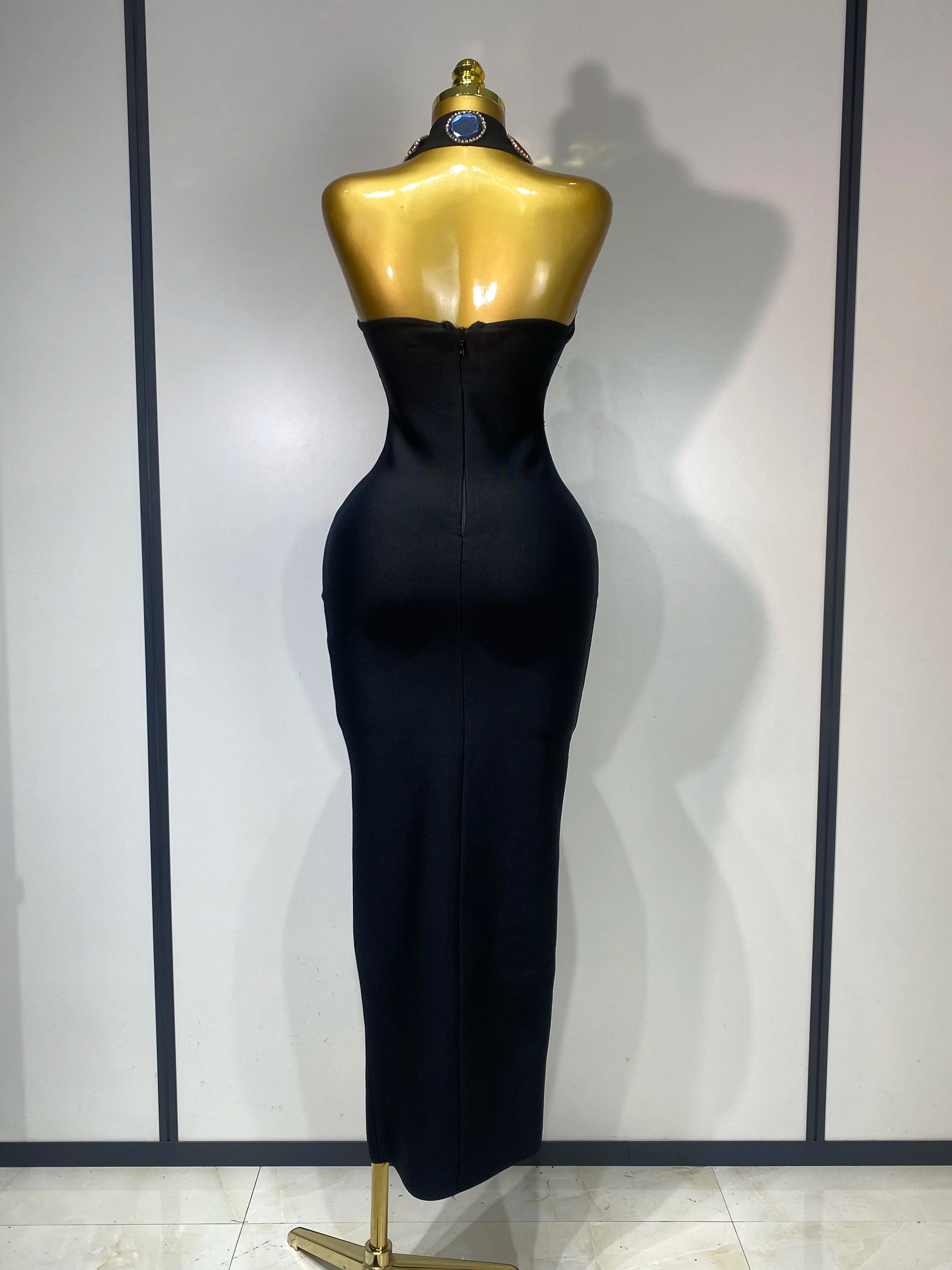 Women Elegant Bandage Bodycon Dress Halter Rhinestons Elastic Dress Luxury Birthday Celebrity Evening Club Party Wedding Dress