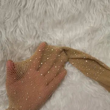 Fishnet Diamond Pantyhose Women Sexy Fashion Shiny Net Tights Female Slim Rhinestone Mesh Nylon Stockings Tights GRAY One Size