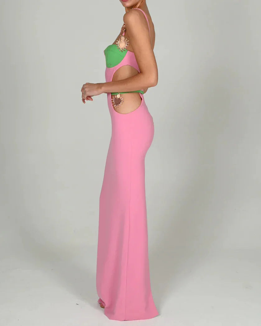 Factory Wholesale Women's Multi-Color Spaghetti Strap Hollow Sexy Boutique Celebrity Cocktail Party Bandage Long Dress