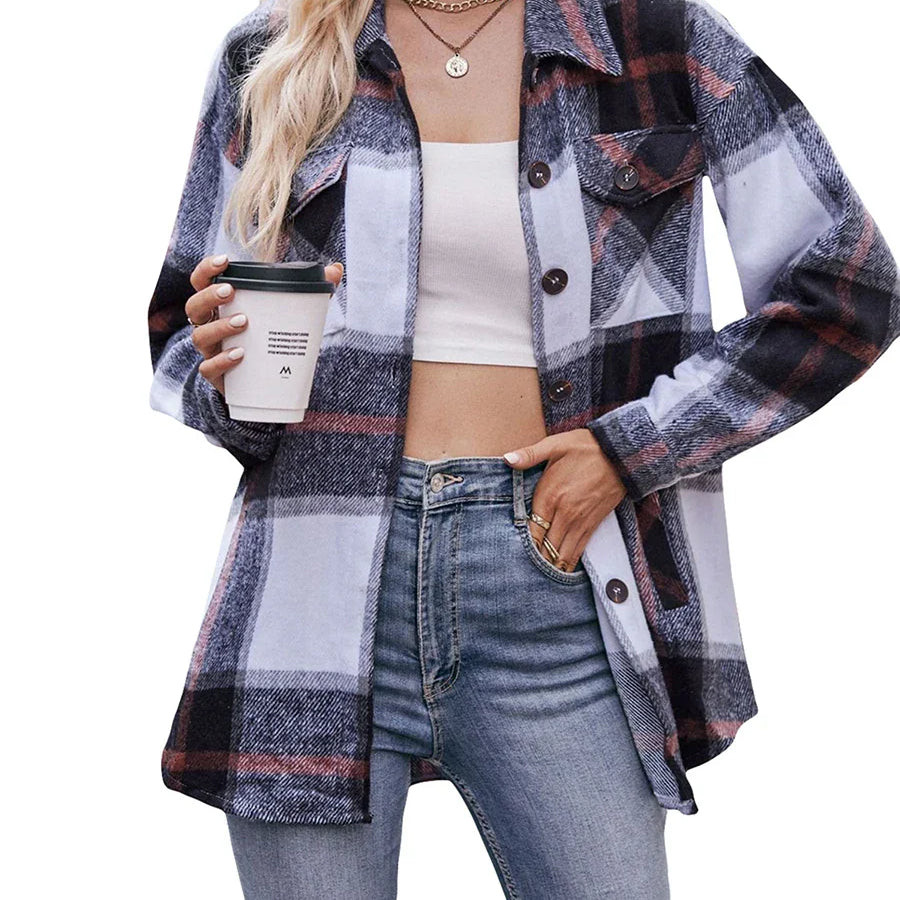 Women s 2023 Autumn Winter Plaid Flannel Button Down Shirts - Stylish Oversized Boyfriend Fit Tops for a Trendy Look