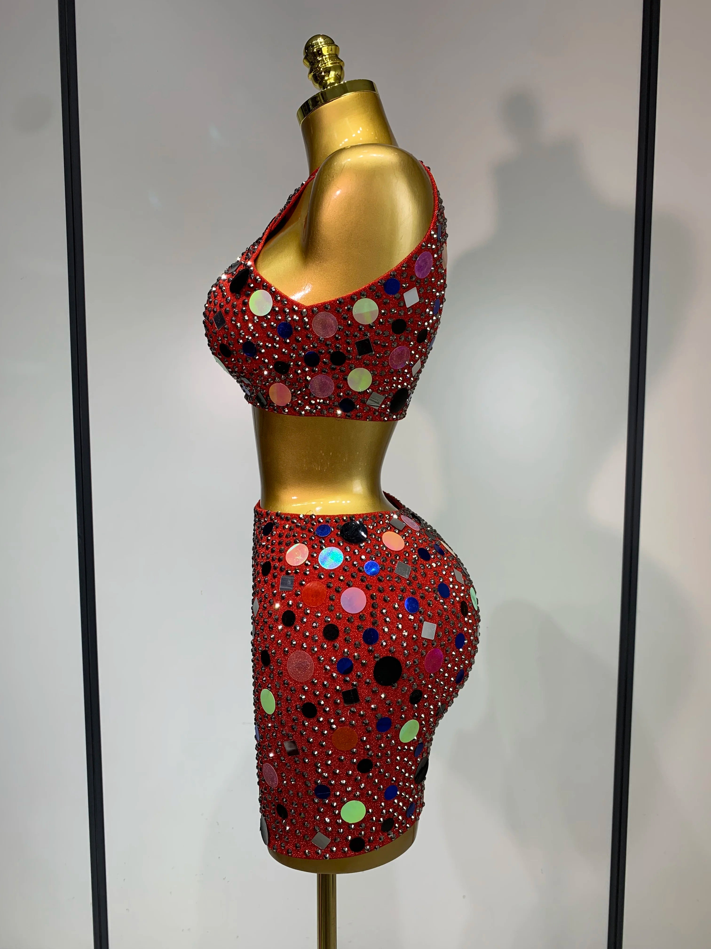 High Quality Luxury Rhinestone Sequin Sexy Two Piece Set 2025 New Fashion Nightclub Sparkly Perform Stage Costume Birthday Dress