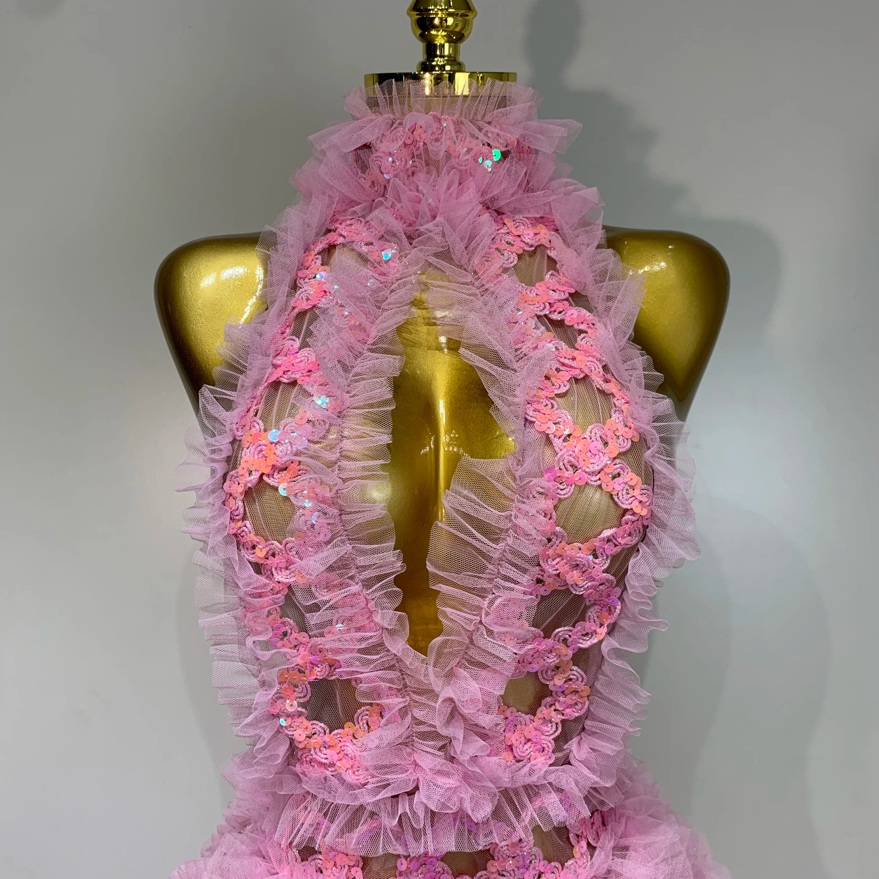 Mesh Sequins Sexy Backless Halter See Through Dress 2025 Birthday Evening Party Prom Nightclub Singer Stage Performance Costume