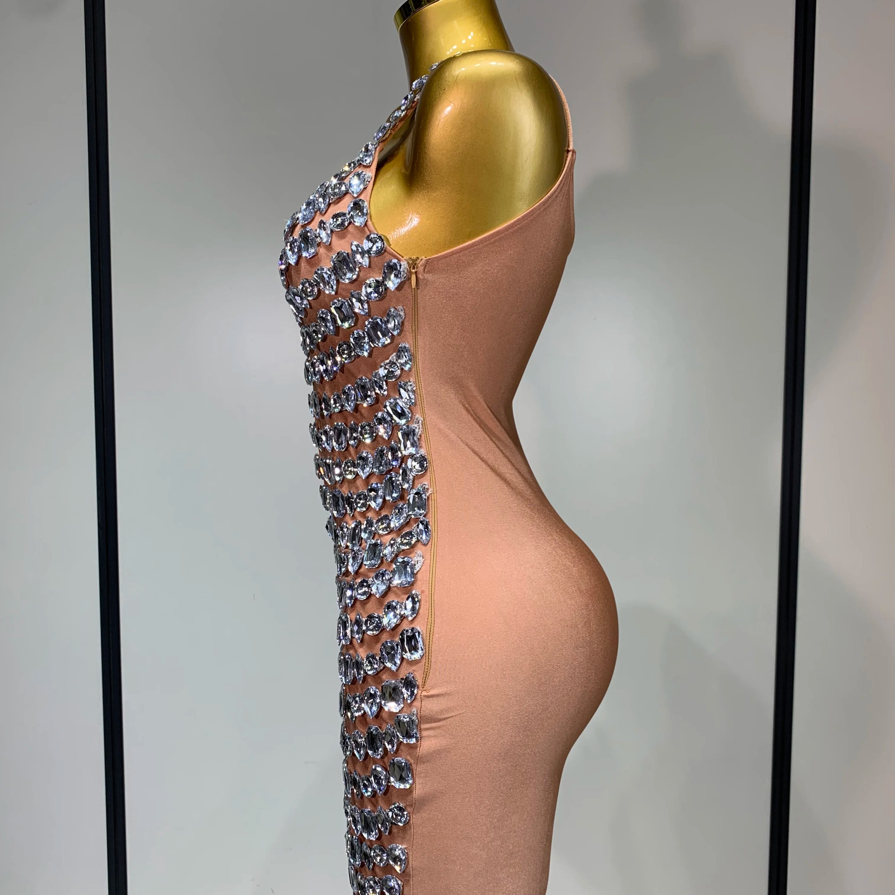 Sexy Sparkly Rhinestones Bodycon Short Dress Women Celebirty Elegant Evening Party Luxury Birthday Gown Photoshoot Stage Costume