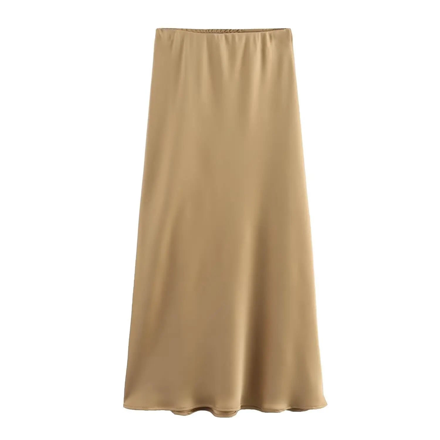 TRAFZA Women Fashion Skirts New Solid Satin Silk Texture Tight Skirt Woman Beach Style Chic And Elegant Women's Mermaid Skirt light khaki