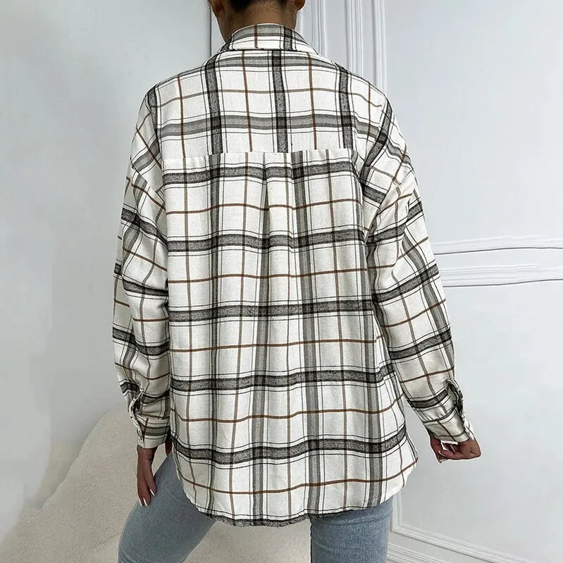 Women's Button Down Shirts Fashion Classic Plaid Print Blouse Long Sleeve With Pockets Business Casual Tops Woman Work Blouses