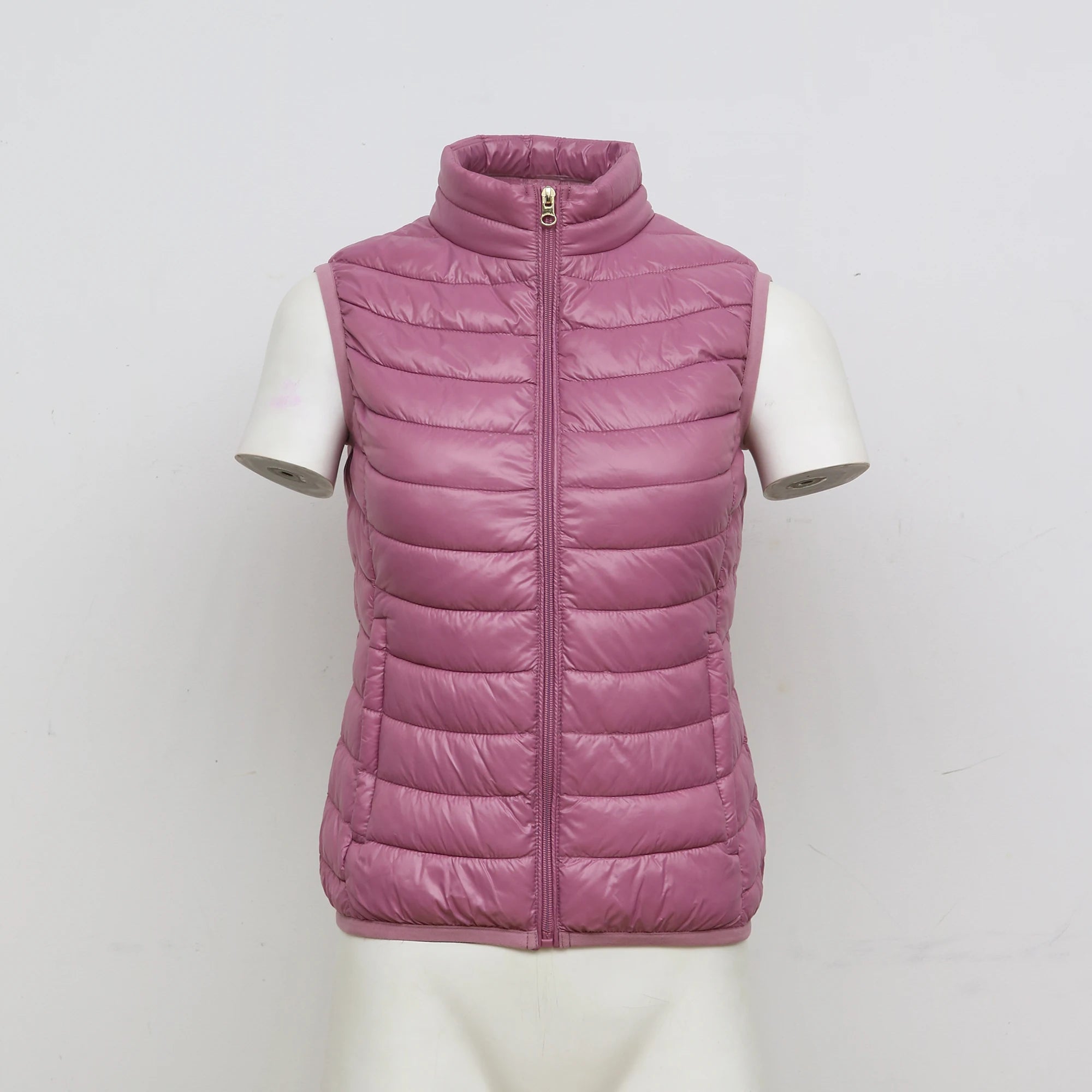 Women Winter Lightweight Warm Water-Resistant Packable Puffer Vest With Pockets Sleeveless Stand Collar Coats Outerwear Pink