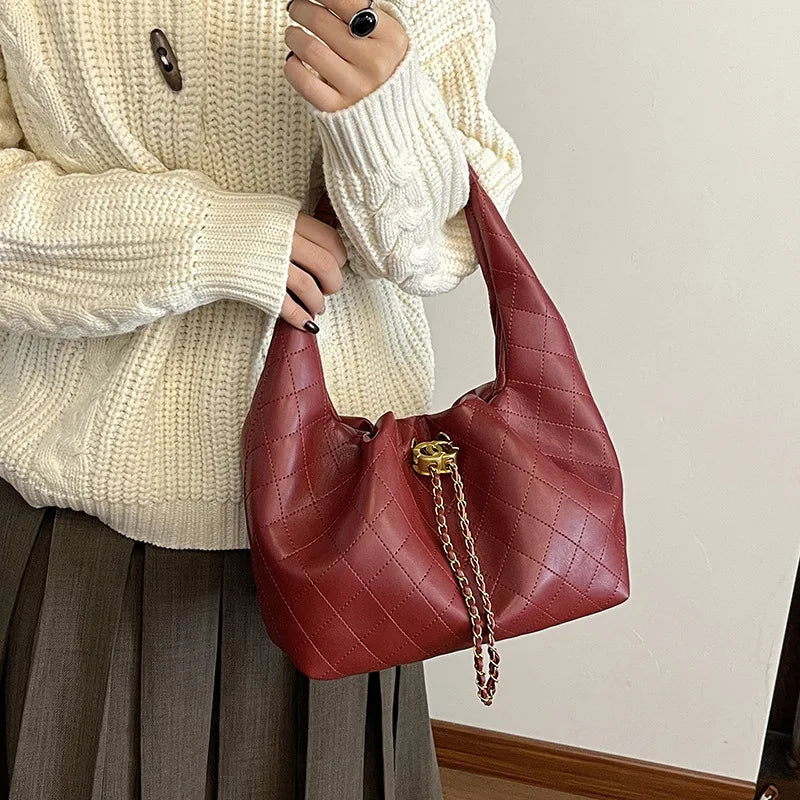 2025 Women's Quilted Chain Strap Bag, Luxury Diamond Pattern Multi-way Shoulder Crossbody Purse, Large Capacity Bag