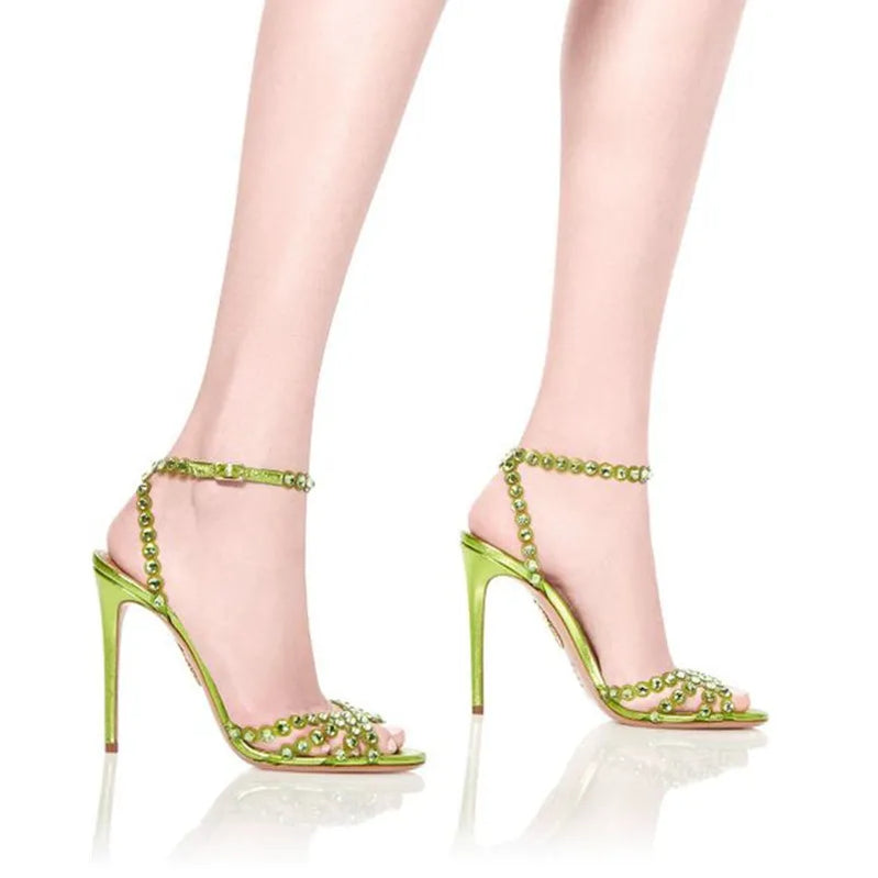 Sequined Crystal Women Sandals Sexy Spike High heels Gladiator sandals Summer Wedding Prom Shoes Sandalias Mujer