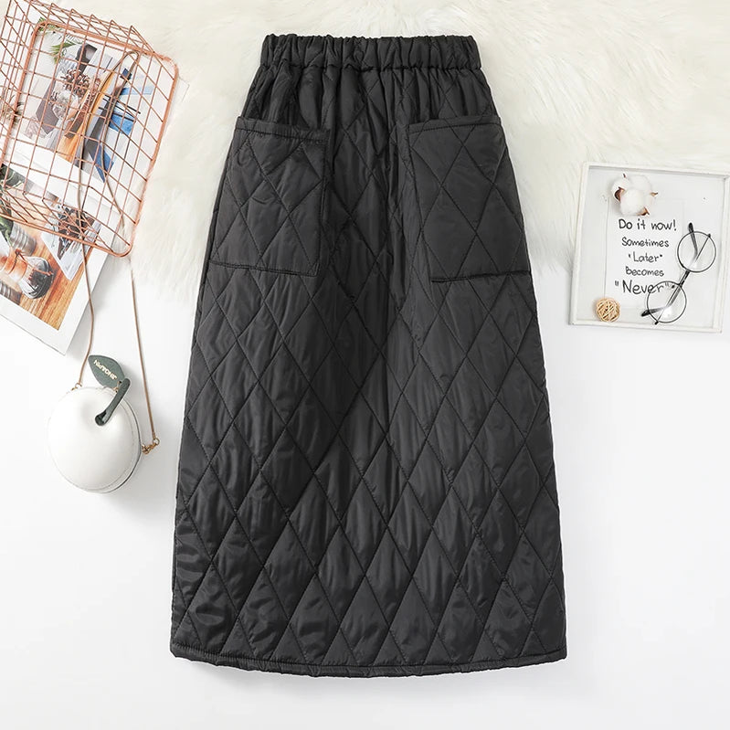 Women'S Skirts Fashion Winter High Waist Skirt New Windproof And Warm Zipper Down Cotton Skirt Large Size Black Skirt