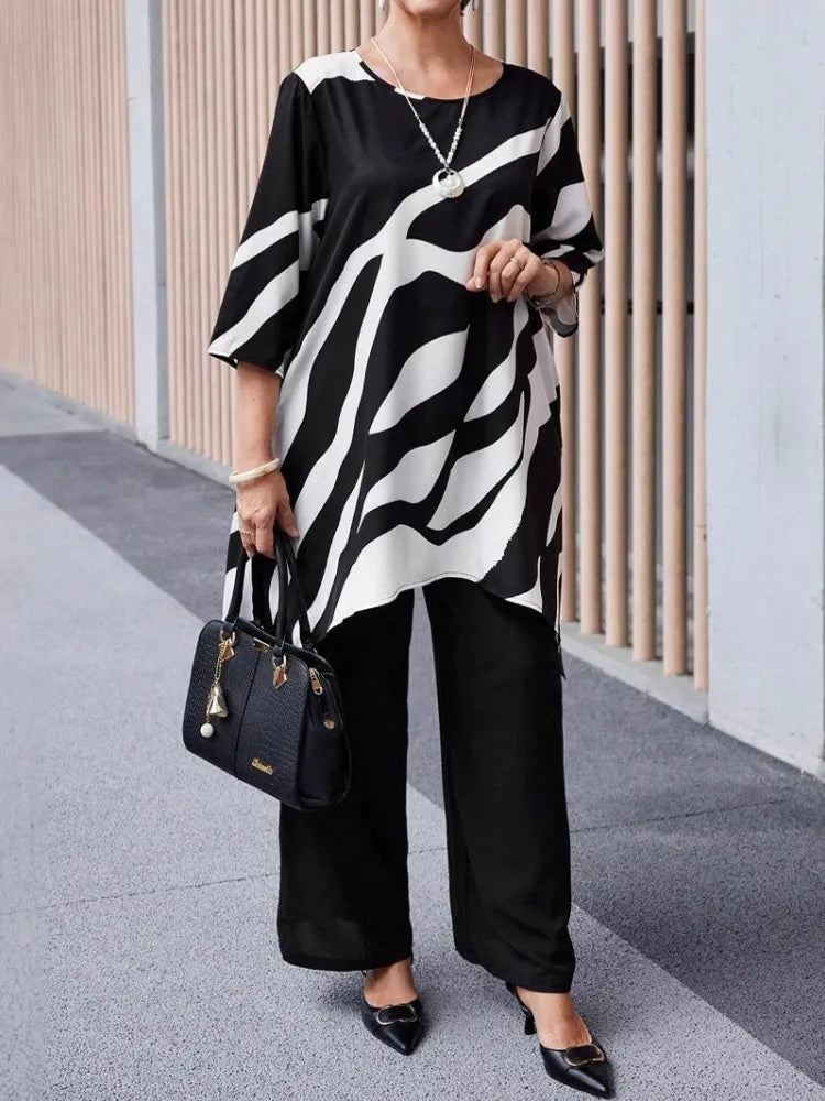 2 Piece Women Sets 2025 New Arrival Plus Size Summer Matching Sets Print Two Pieces Sets Top And Pants Suits Outfits Clothing