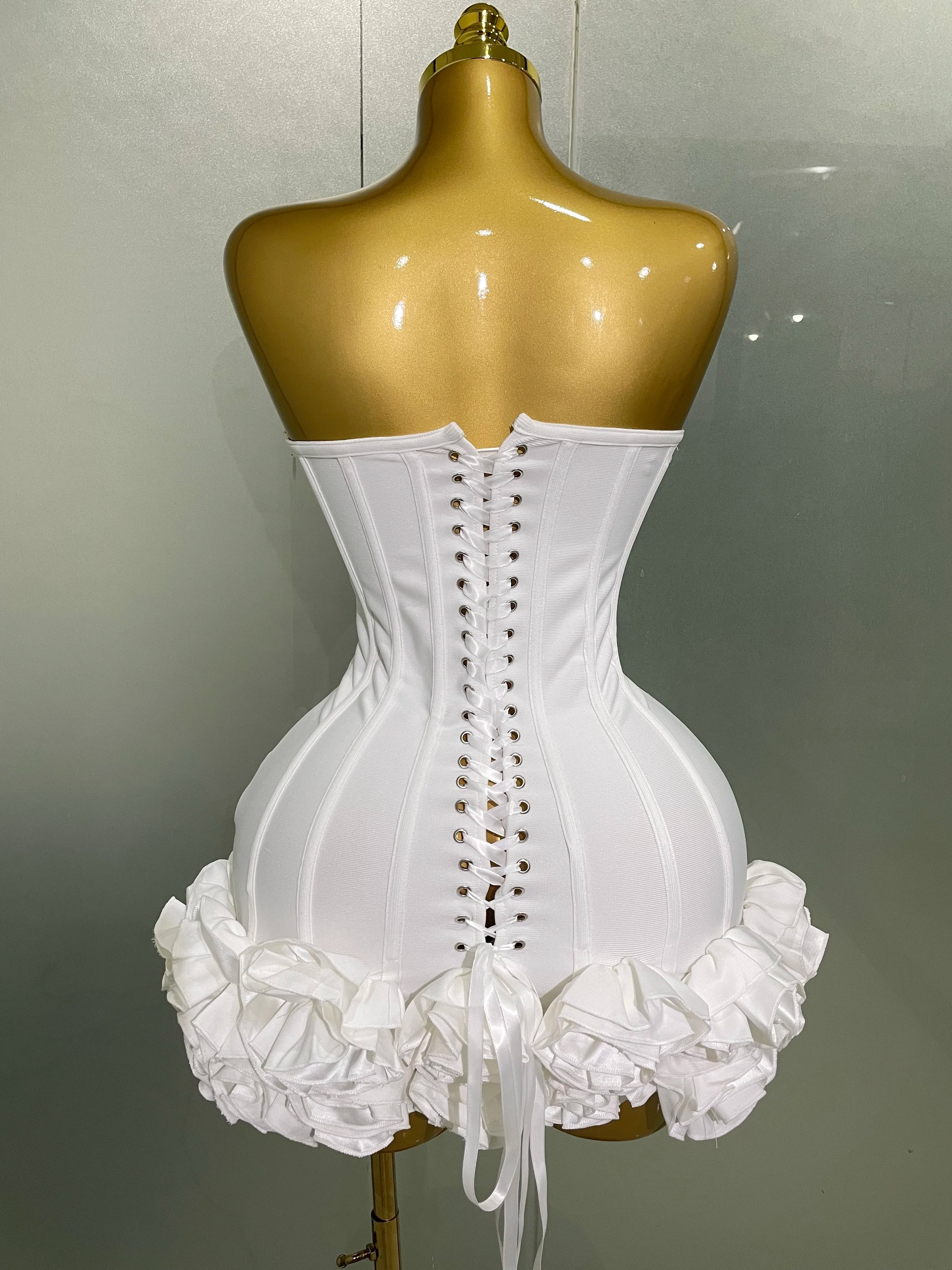 Women Evening Bandage Dress Strapless Bodycon Flowers Mini Celebrity Sexy Birthday Party Dresses Photo Shoot Nightclub Outfit