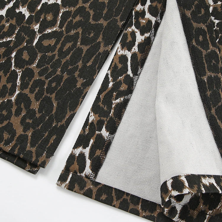 Mnealways18 Vintage Leopard Print Straight Skirts Female Street Chic High Waist Long Skirt Summer Office Split Skirt Cotton