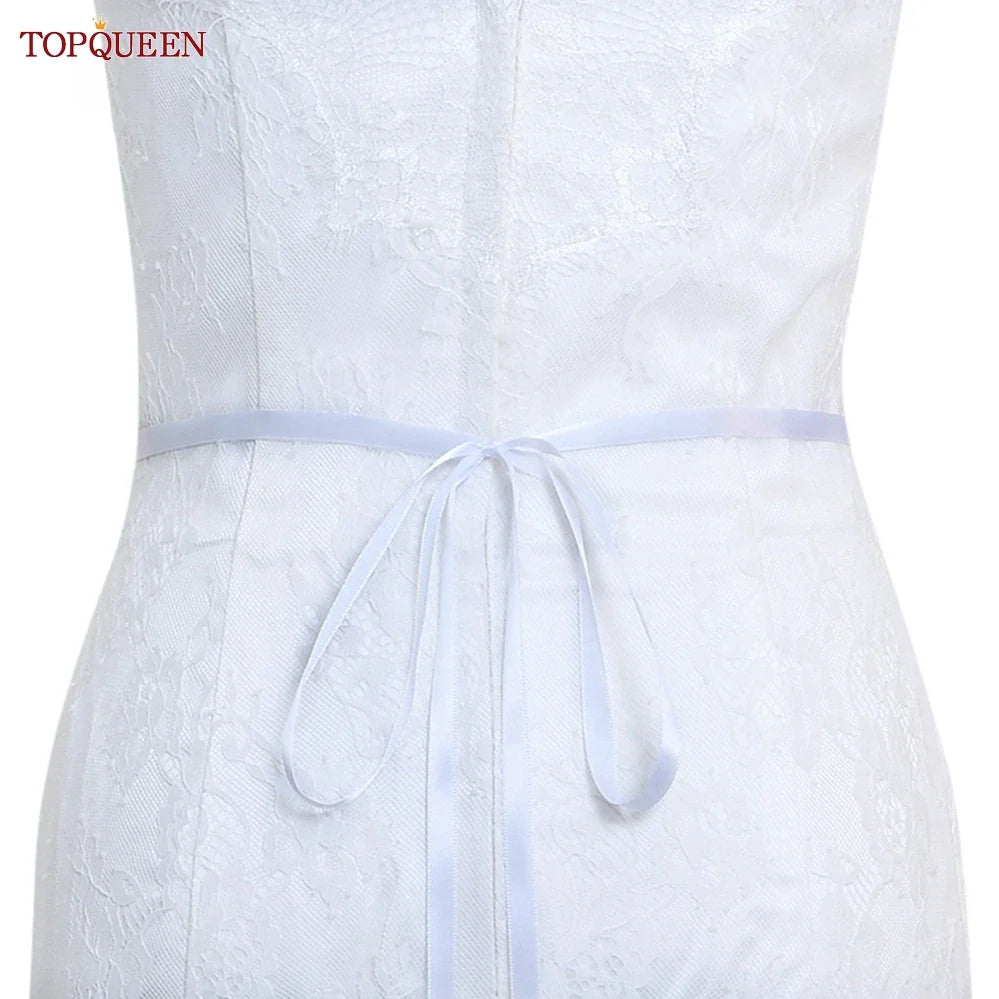 TOPQUEEN New Style Bridal Belt Silver Fancy Rhinestone Women Wedding Dress Accessories Satin Ribbon Belt S51 White ribbon