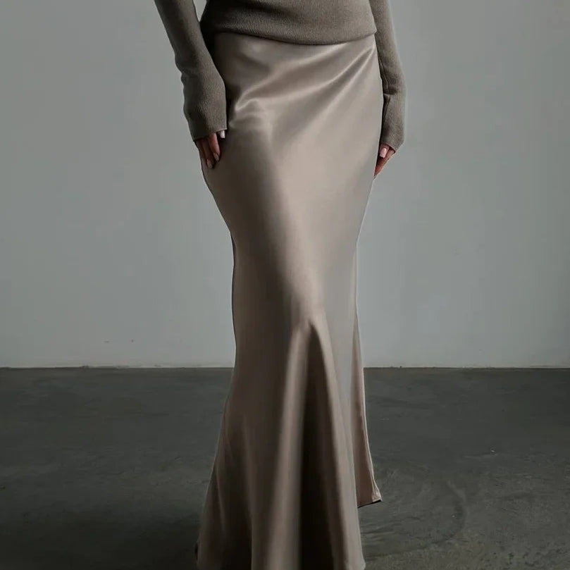 Bornladies Casual Satin Women'S Skirt Spring Summer Fashion Loose High Waist Maxi Skirts Elegant Simple Slik Fishtail Skirt