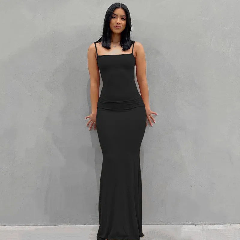 Satin Slip Sleeveless Backless Maxi Dress Women Y2K Summer Bodycon Elegant Sexy Outfits Ladies Birthday Party Club Sundress Black