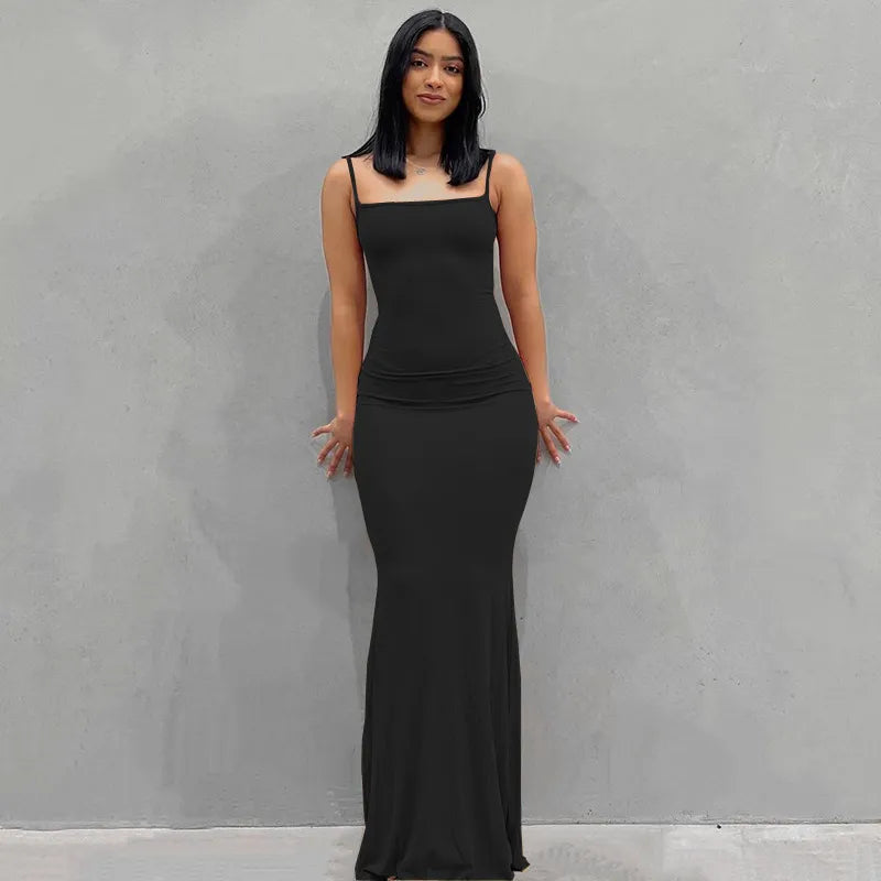 Satin Slip Sleeveless Backless Maxi Dress Women Y2K Summer Bodycon Elegant Sexy Outfits Ladies Birthday Party Club Sundress Black