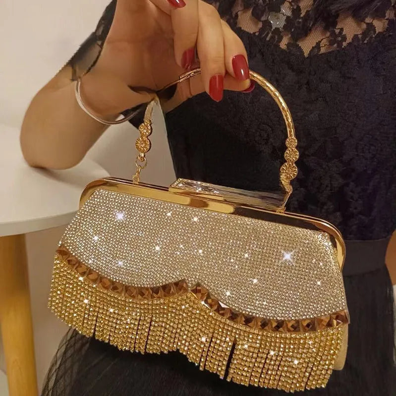 Women Banquet Handbags New Diamond-Studded Tassel Evening Bags Femme Wedding Purse Dress Beaded Party Clutch