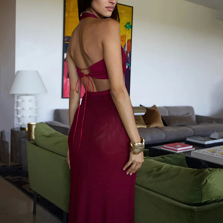 Mozision Elegant Backless Sexy Maxi Dress For Women Fashion Lace-up Sleeveless Bodycon Club Party Evening Long Dress New