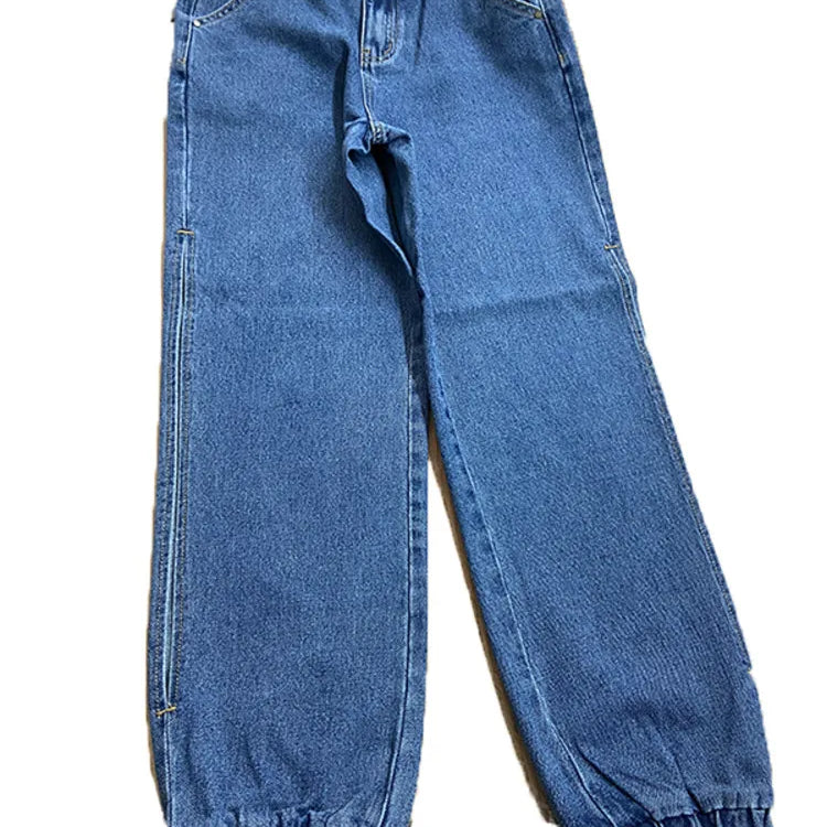 Fashion Side Of Leg Split Women's Jeans Loose Harem Pants Ladies Tie Feet Streetwear Jeans Casual Denim Pants