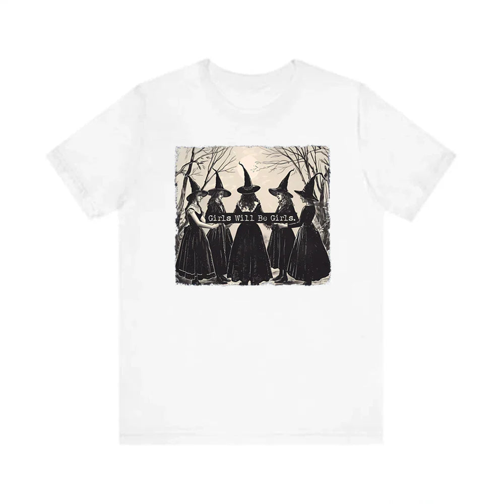 Vintage Girls Will Be Girls Witch Shirt Funny Witch Shirts Tees Halloween Women Vintage Clothes Witchy Vibes Graphic T Shirts