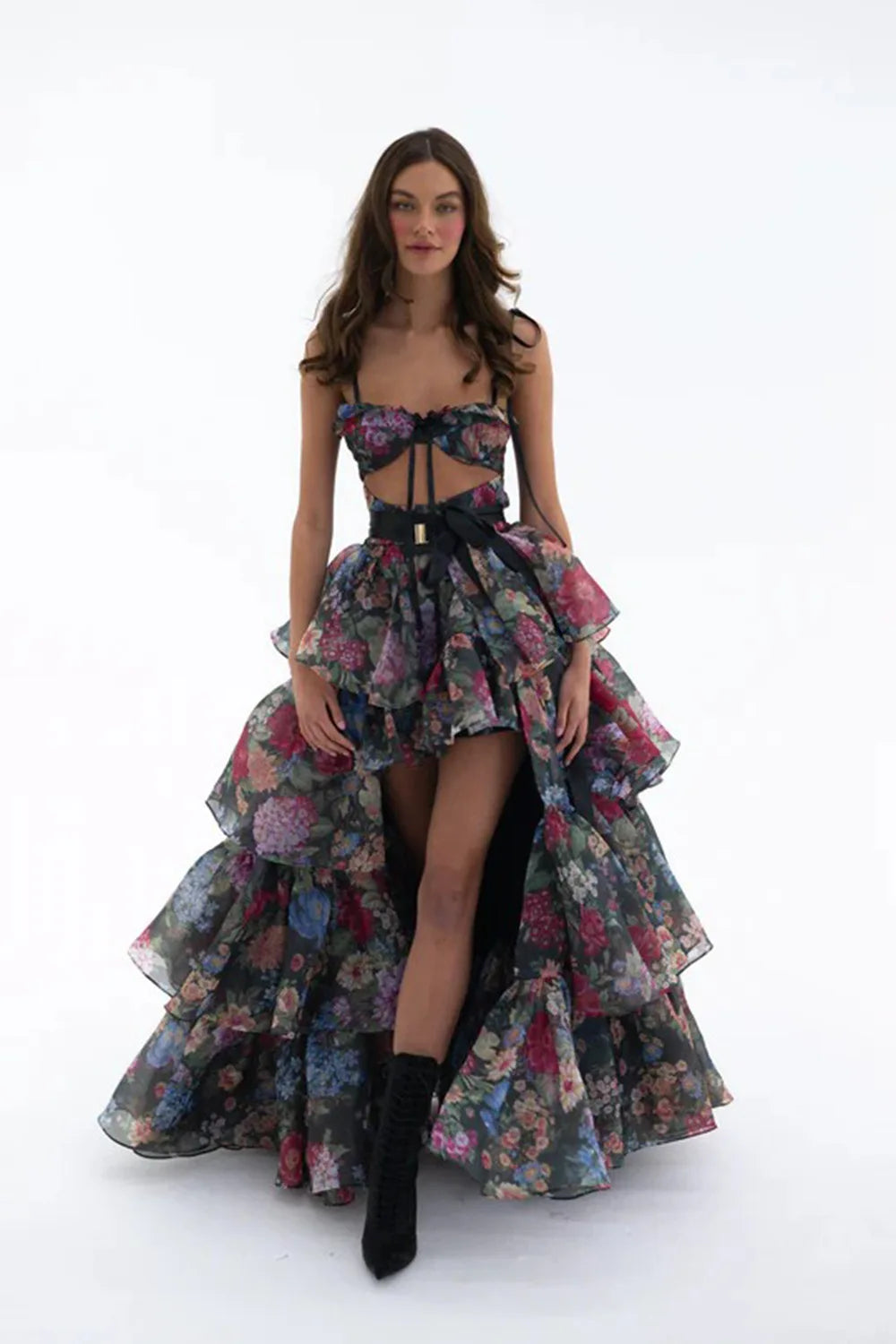 New Summer Women Sleeveless Sexy Strap Keyholes Ruffles Long Maxi Dress Girls' Vacation Celebrate Birthday Party Outfit