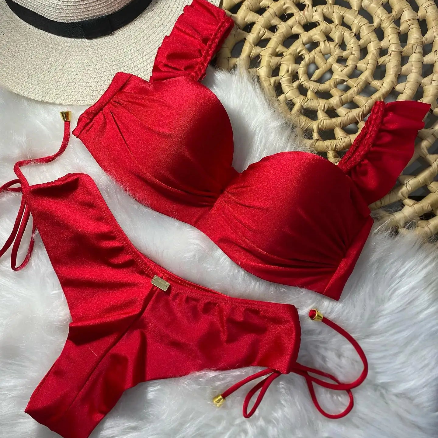 Sexy Bikinis Sets Push Up Women's Swimsuit Tie Side G-String Vintage Solid Swimwear Chest Pad Summer Beachwear Bathing Suit MA24187R1