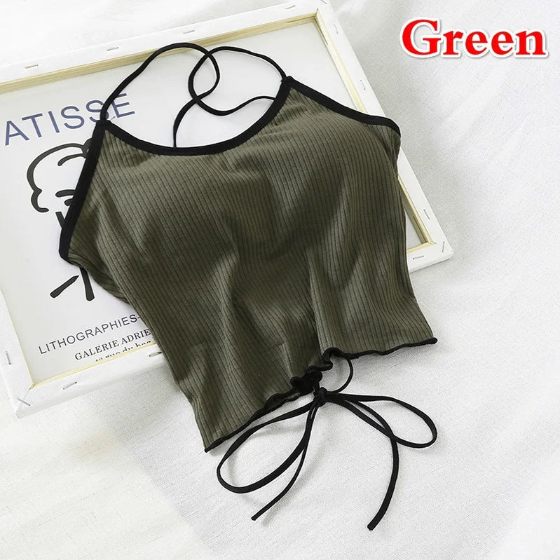 2023 Summer New Slim Fit Open Back Sexy Chest Cushion Strap Women Crop Tops Sexy Solid Color Camisole Women Clothing 3 One Size