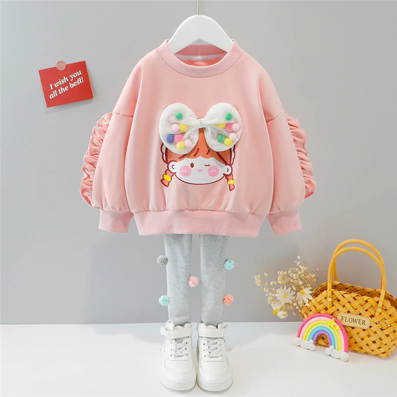 Girls Clothes Spring Autumn Baby Kids Clothing Sets Hooded Casual T Shirt Pants Toddler Infant Tracksuit Children Outfits AAC13-Pink