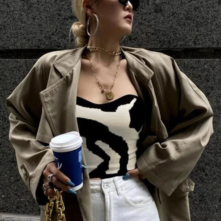 Yedinas Streetwear Patchwork Slim Cropped Feminino Sleeveless Tank Top Women Sexy Skinny Top Femme Corset Tube Korean Style 2022