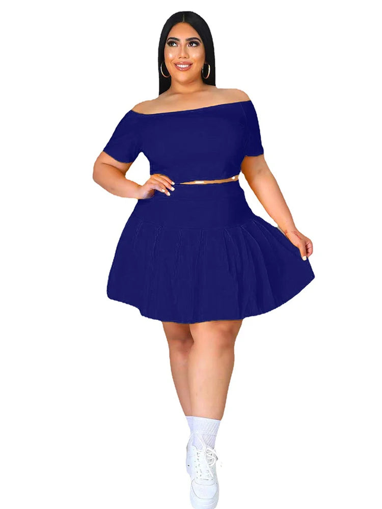 5xl Plus Size Women Clothing Wholesale Summer Outfits Crop Tops and Pleated Skirt Tracksuit Sweet Dress Suits Dropshipping