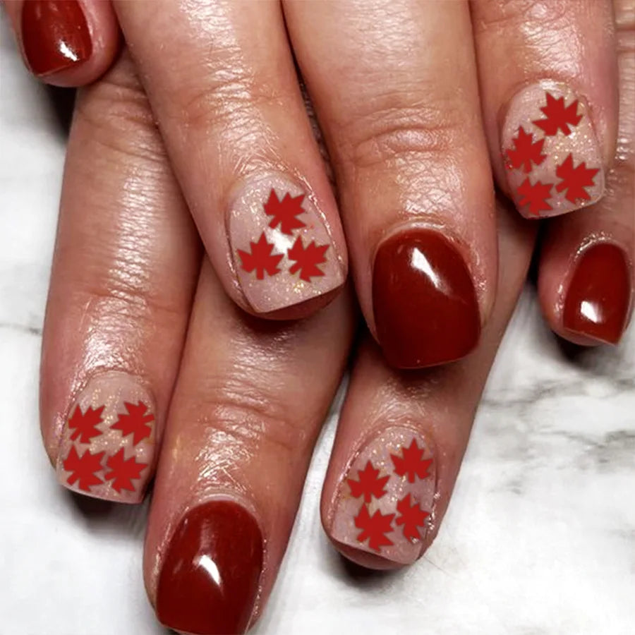 24pcs/set short Medium quare Glossy Ballerina Fake Nails jellyfish blue sea wave flowers geometric design press on false nails