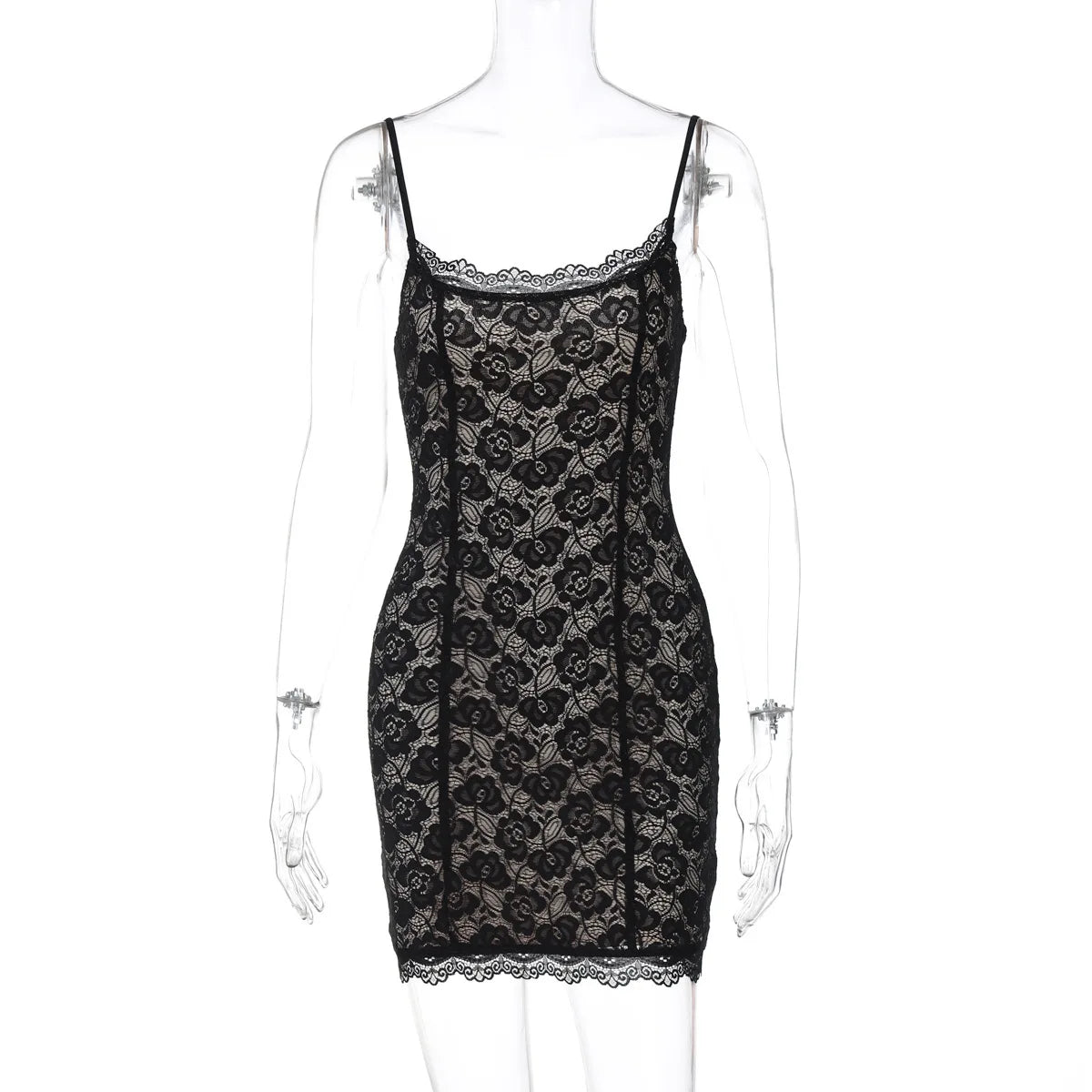 Vestido curto sexy de renda com alças finas para mulheres, robe fashion, ombro de fora, sem mangas, costas nuas, estampa floral, vestido skinny