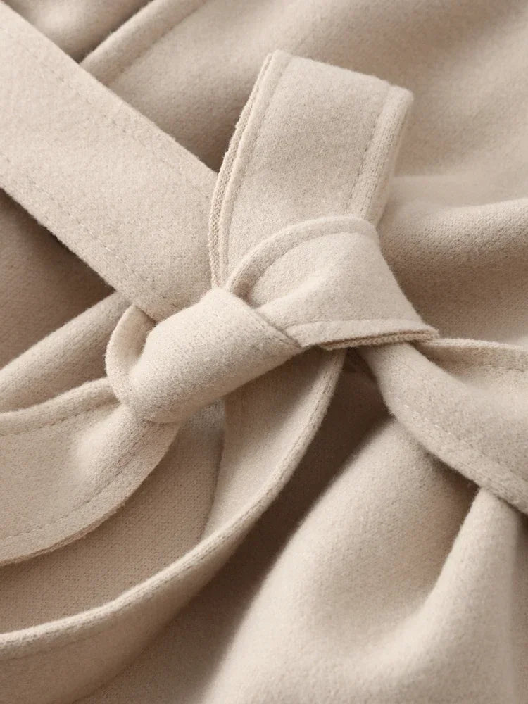 Thick Female Trench Warm Jackets Turn-down Collar Long Puff Sleeve Clothes Autumn Elegant Belt Coat Women Chic Midi Top