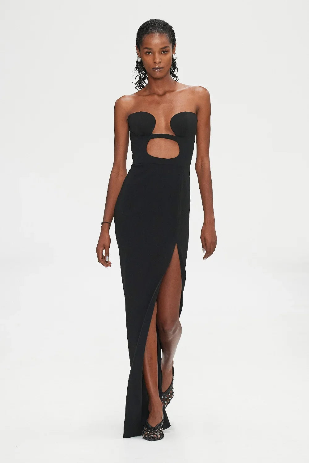 Summer Women Sexy Strapless Keyholes Bodycon Bandage Mid-calf Dress Nightclub Party Evening Dress Wholesale