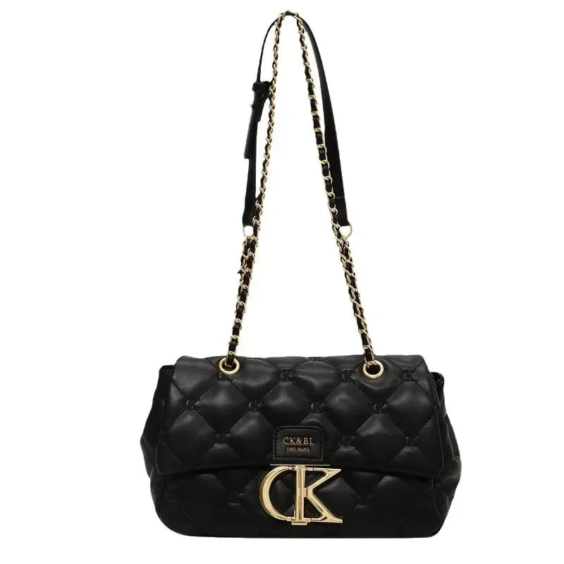 2025 Chic Diamond Pattern Bag for Women - Trendy Chain, Niche Letter Detail Crossbody Bag