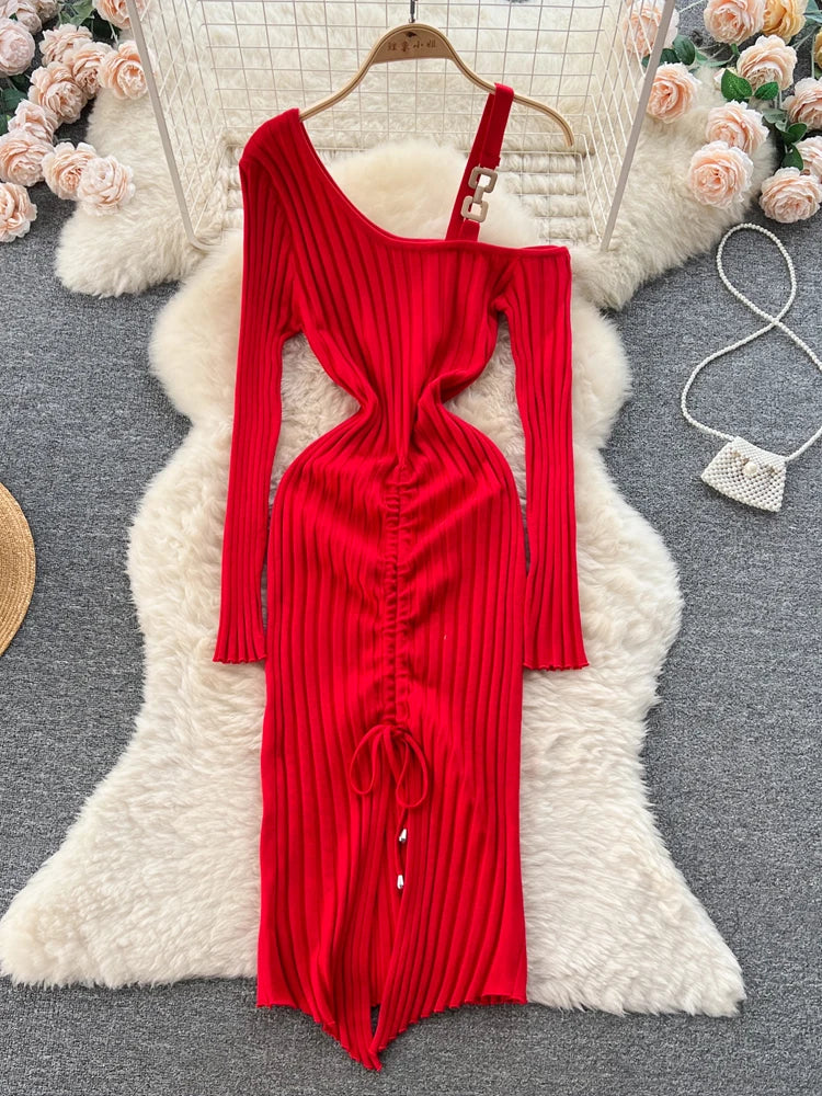 Women Dress Autumn Winter Sexy Package Hips Bodycon Dress Chic Fashion Luxury Knitted Dress Party Vestidos