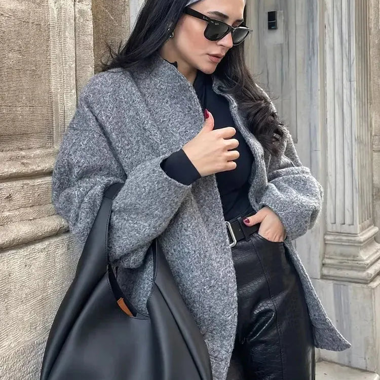 Women Elegant Solid Coat Button Long Sleeve Pocket Bomber Jacket Autumn Winter Female Casual Loose Streetwear Coats