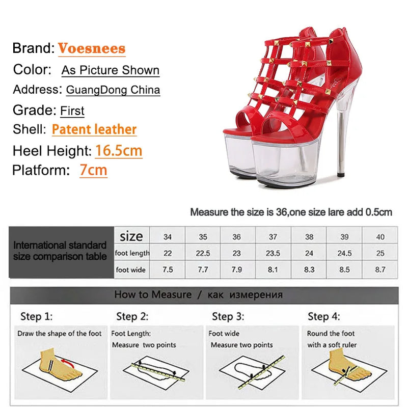Super High Heel 16.5CM Summer Metal Rivet Sandals 2022 Chic Sexy Hollow Out Net Transparent Platform Nightclub Ladies Shoes