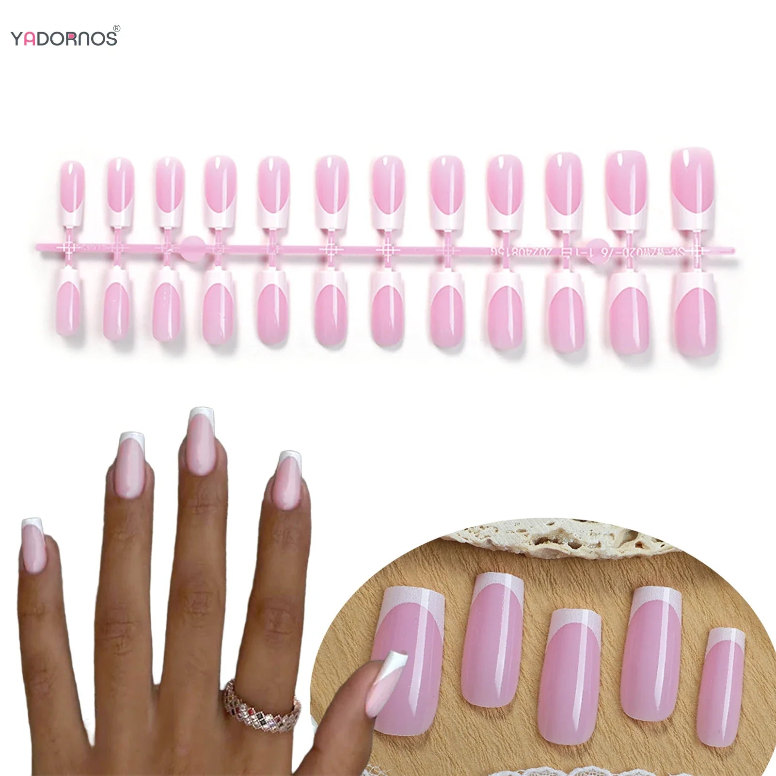 24Pcs White French False Nails Year Plaid Pattern Medium-length Coffin Press On Nails Women Girls DIY Charm Manicure