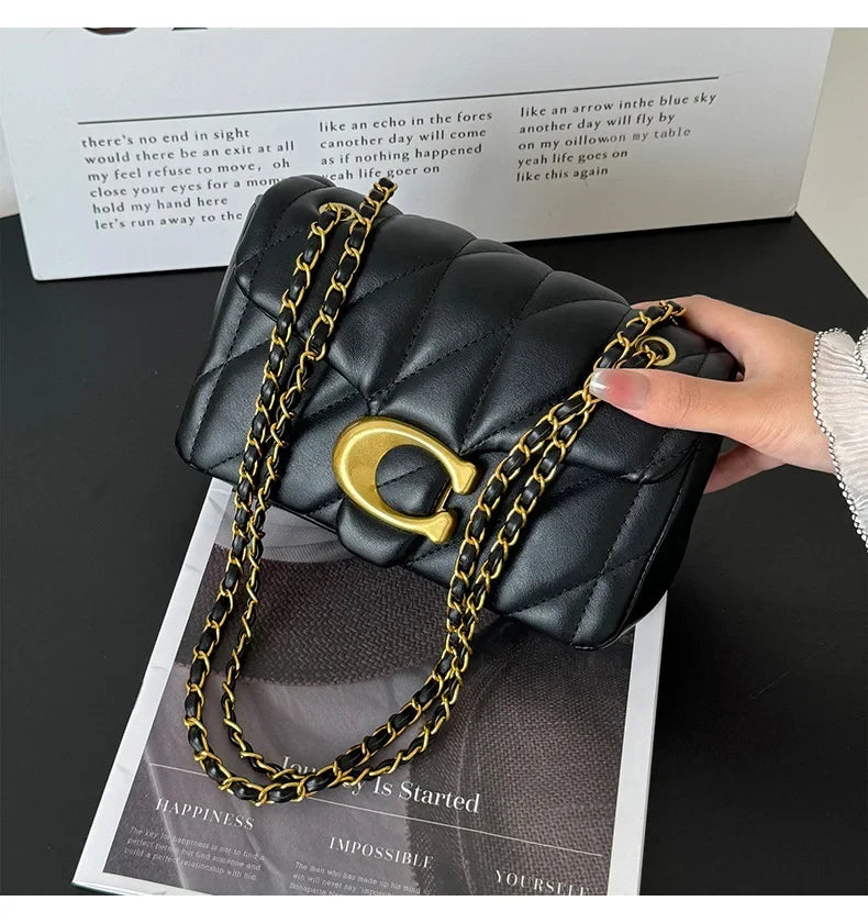 Chain Crossbody Bag New Personality Leisure All Match Diamond Check Embroidery Line Shoulder Bag Fashion Armpit Small Square Bag