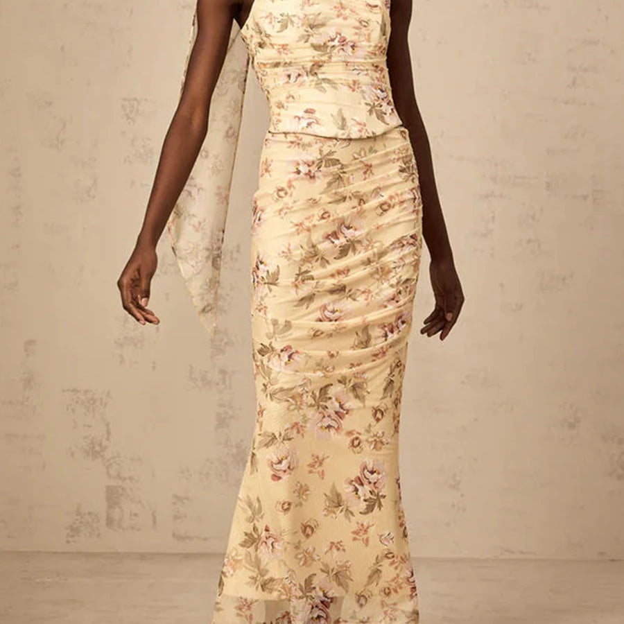 TWOTWINSTYLE Colorblock Slimming Spliced Mesh Dresses for Women Strapless Sleeveless Patchwork Printing Dress Female Clothing