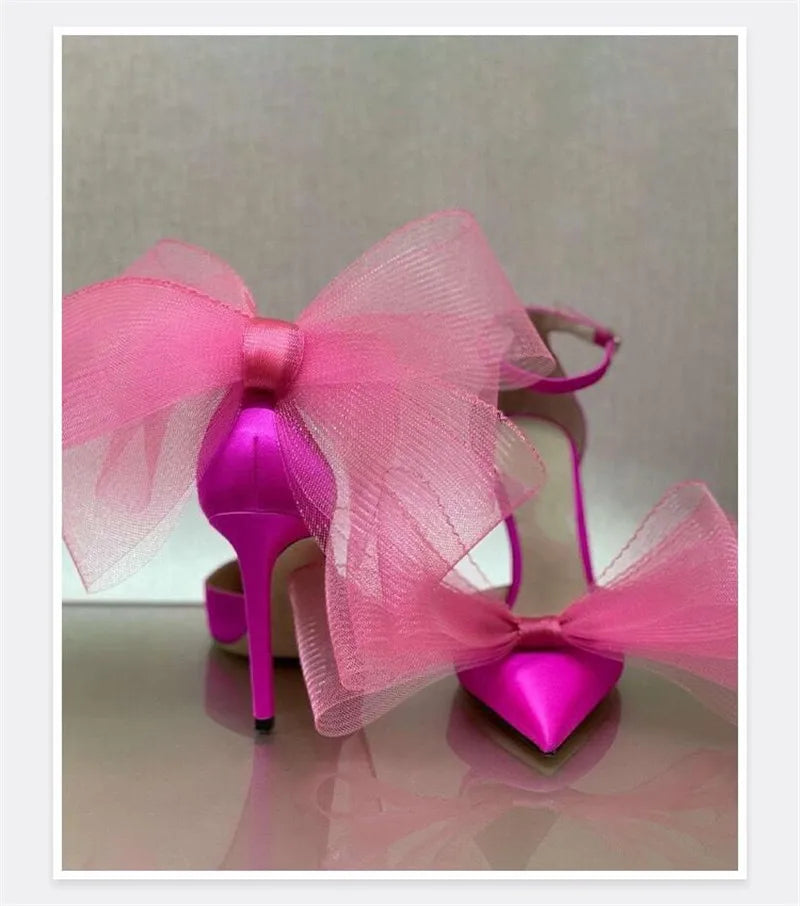 Big Butterfly-Knot Sandals Woman Summer High Heels Women Pumps Pointed Designer Shoes Mary Janes Sexy Stiletto Wedding Shoe
