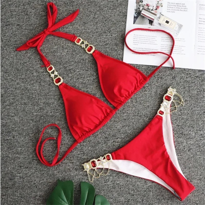 Black Sexy Bikinis Swimsuit With Rhinestones Women's Swimwear Female Push Up Bikini Beach Swim Wear Bathing Suits Pool Bather A23081401C