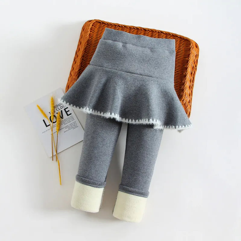 Girls Winter Leggings Pants Kids Pants Fleece Legging for Girls Thick Warm False Two Pieces Culotte Children Skirtpants Trousers light gray 3